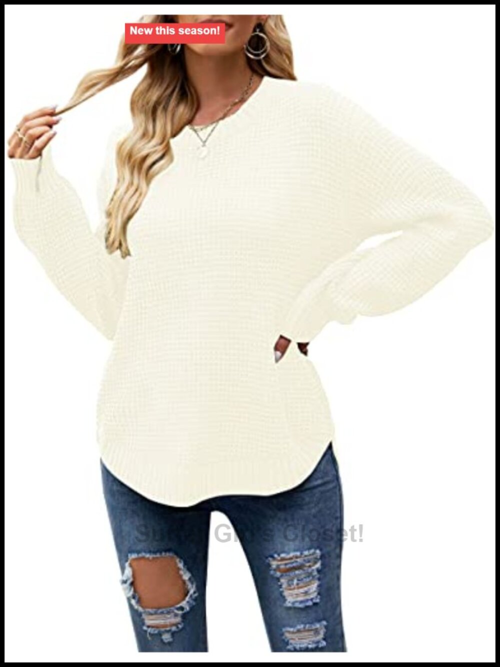 Waffle Knit Oversized Sweater Long Sleeve Crew Neck Pullover